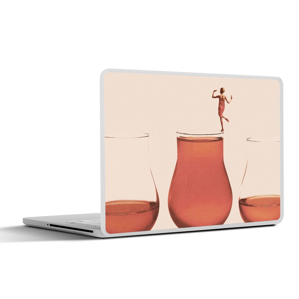 MuchoWow Laptop Aufkleber Sticker Cover Frau - Wein - Jahrgang 40x30 cm - Laptop Dekoration - Selbstklebend