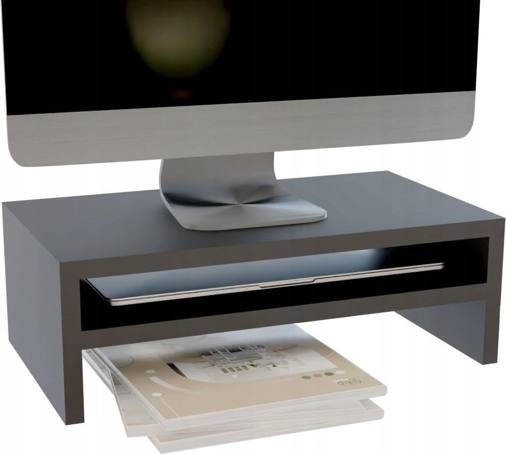 Monitorständer - Schwarz - aus Holz - mit Ablage - ergonomisch - Schreibtischaufsatz - +14 cm Höhe