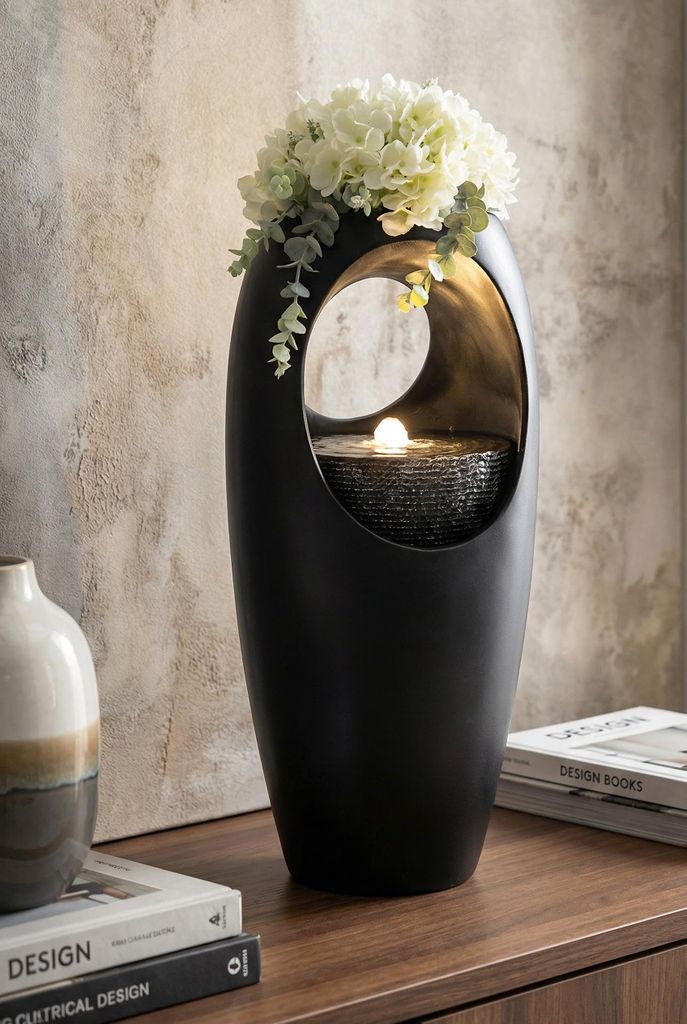 Zimmerbrunnen Blumenvase schwarz BK916 mit LED Beleuchtung Produktbild 