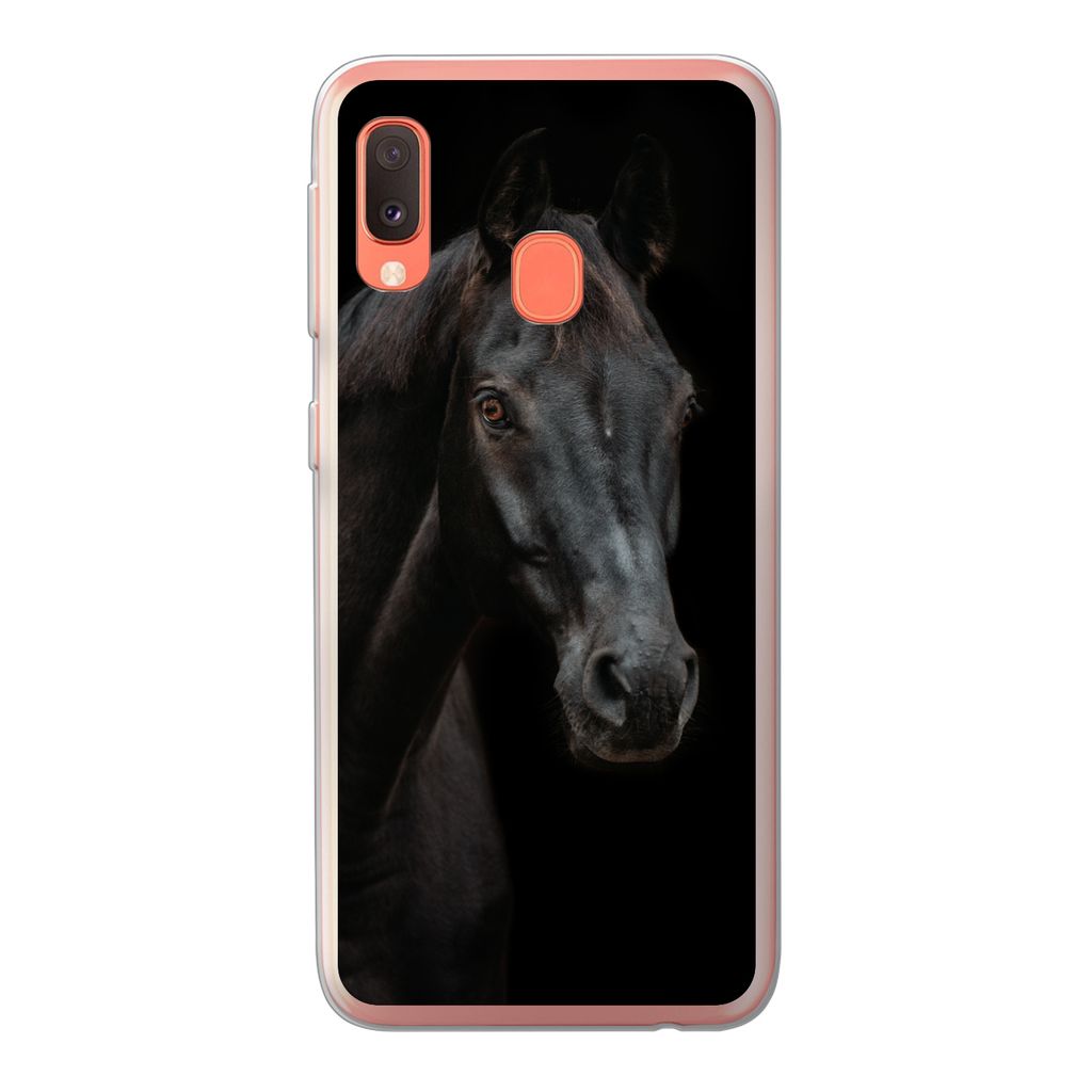 MuchoWow Handyhülle Schutzhülle Hülle für Samsung Galaxy A20e Pferd - Nutztier - Schwarz Silikon Softcase Handy Hülle - Abdeckung