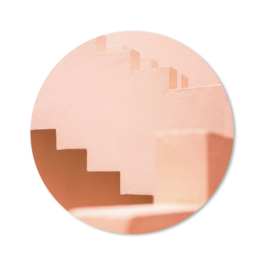 MuchoWow Mauspad Mousepad Architektur - Treppe - Pastell - Rosa 50x50 cm - Mousepads - Maus Mat - Pad - Mausunterlage - Vinyl