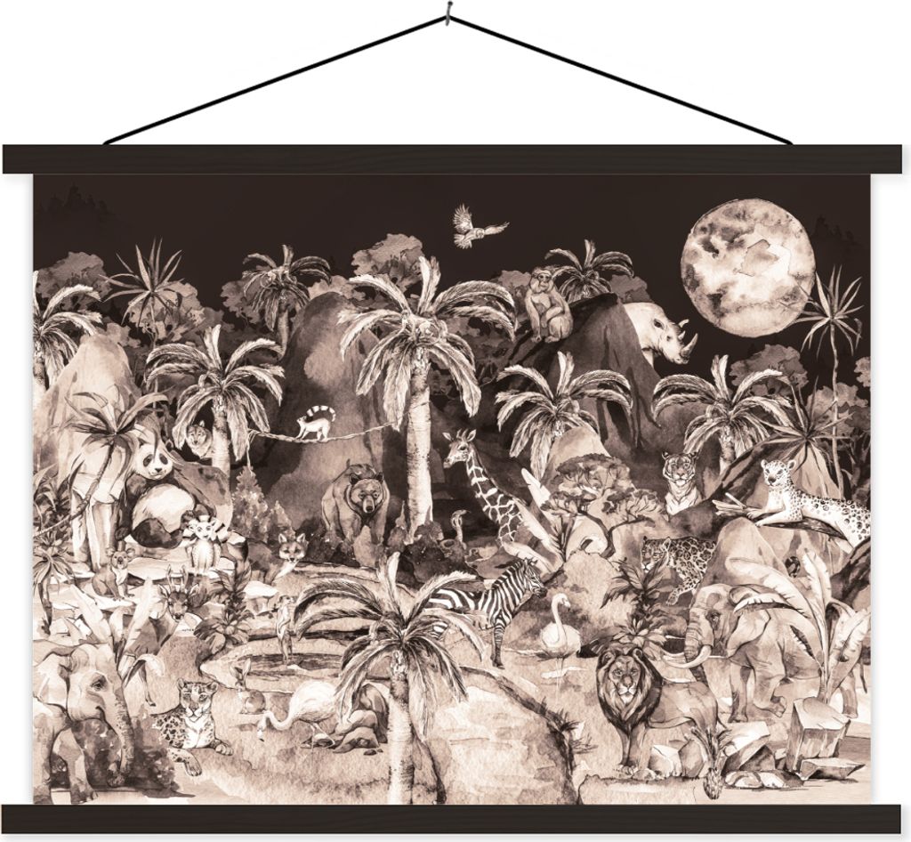 MuchoWow Textilposter Dschungel - Tiere - Kinder - Bäume - Pflanzen 150x113 cm mit schwarzem Rahmen - Wohnzimmer