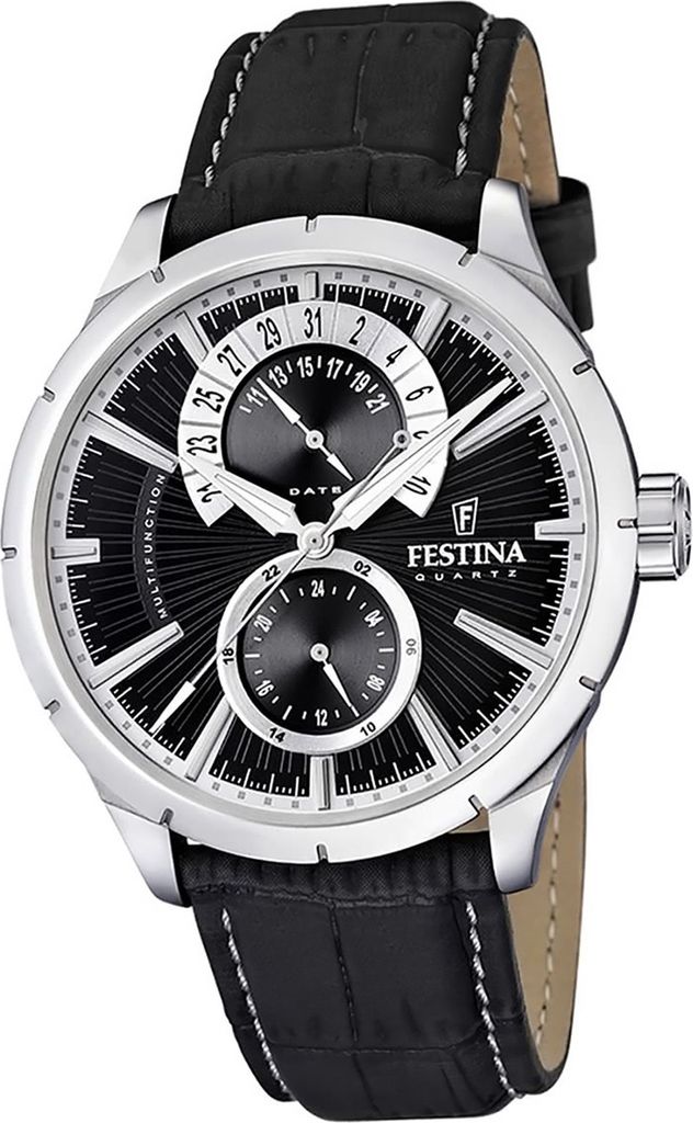 Festina Leder Herren Uhr F16573/3 Quarz Armbanduhr schwarz Klassik D2UF16573/3