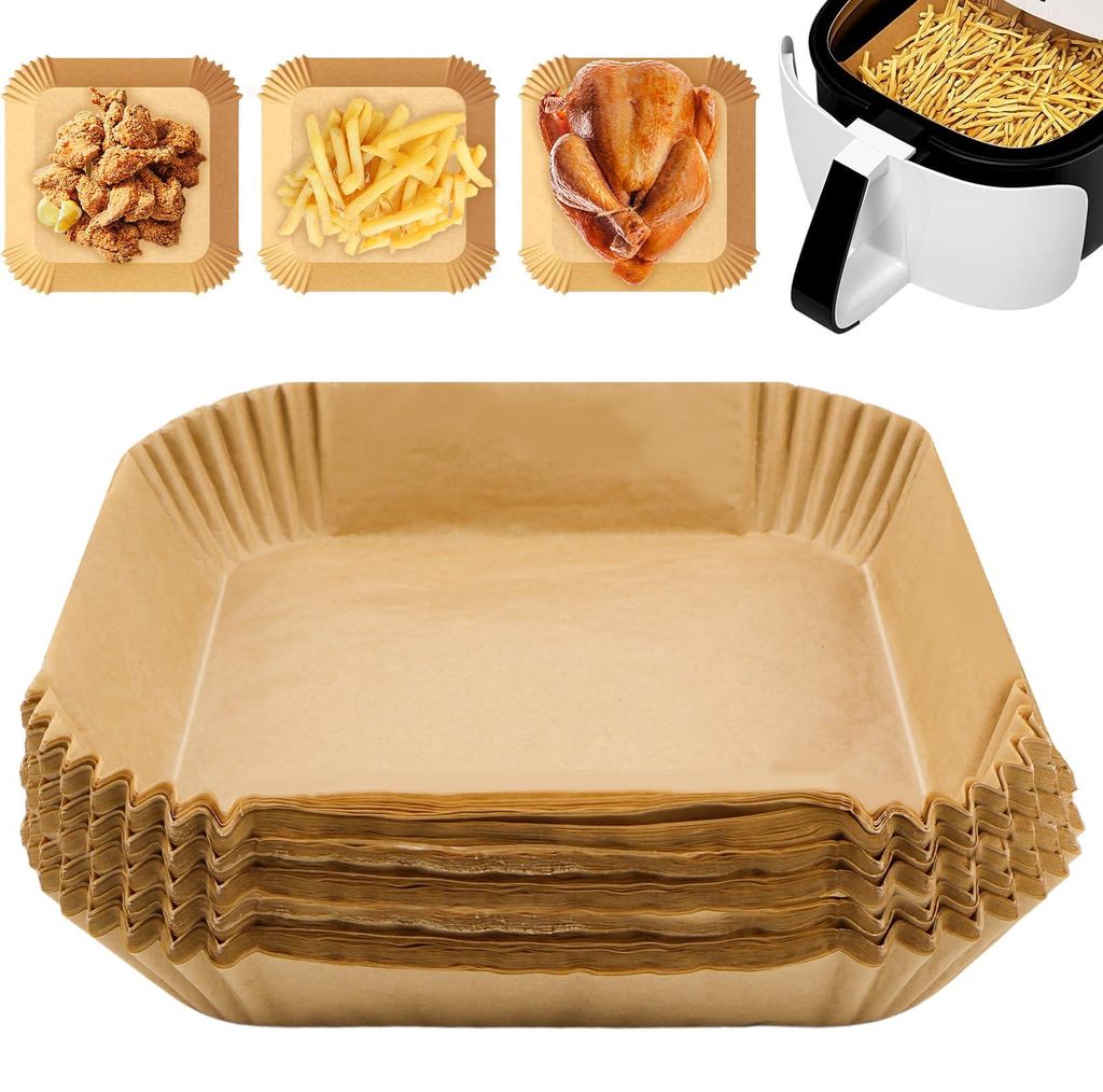 150 Blatt Backpapier für Heißluftfritteusen, 20 x 20 x 4,5 cm. Kompatibel mit Ninja Dual Zone, AF300EU, AF400EU und anderen Dual-Zone-Heißluftfr...