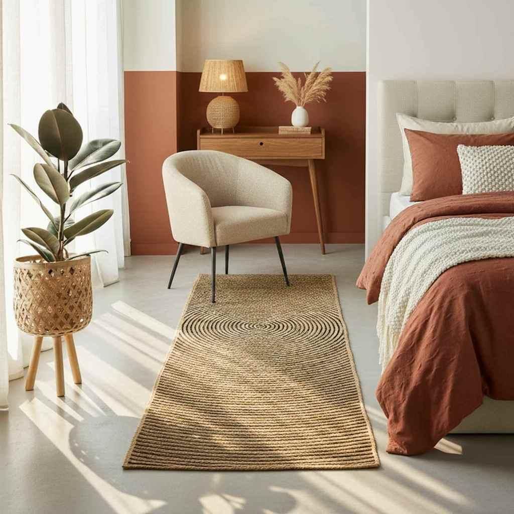 vidaXL Teppich Natürlich und Schwarz 60 x 250 cm Jute