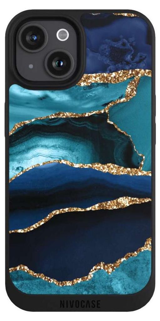 NIVOCASE Handyhülle für Apple iPhone 15 Hülle NIVOpure Case Schwarz Glitzer Look Marmor Trends