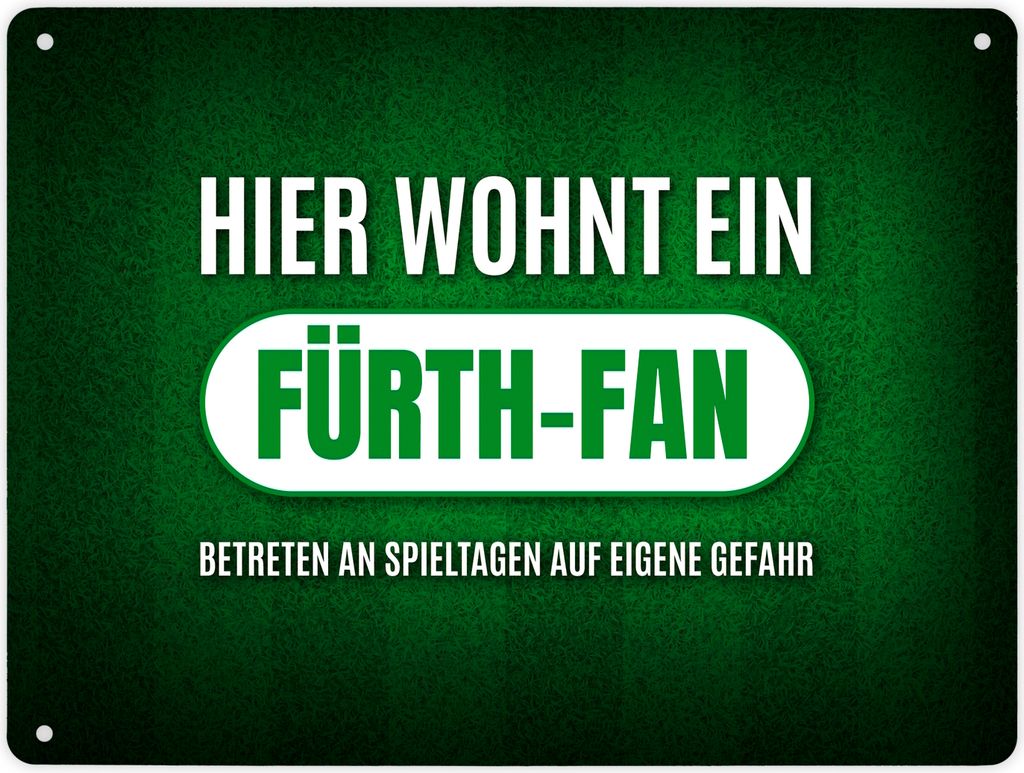 Hier wohnt ein Fürth-Fan Metallschild XL mit Rasen Motiv Schild Blechschild