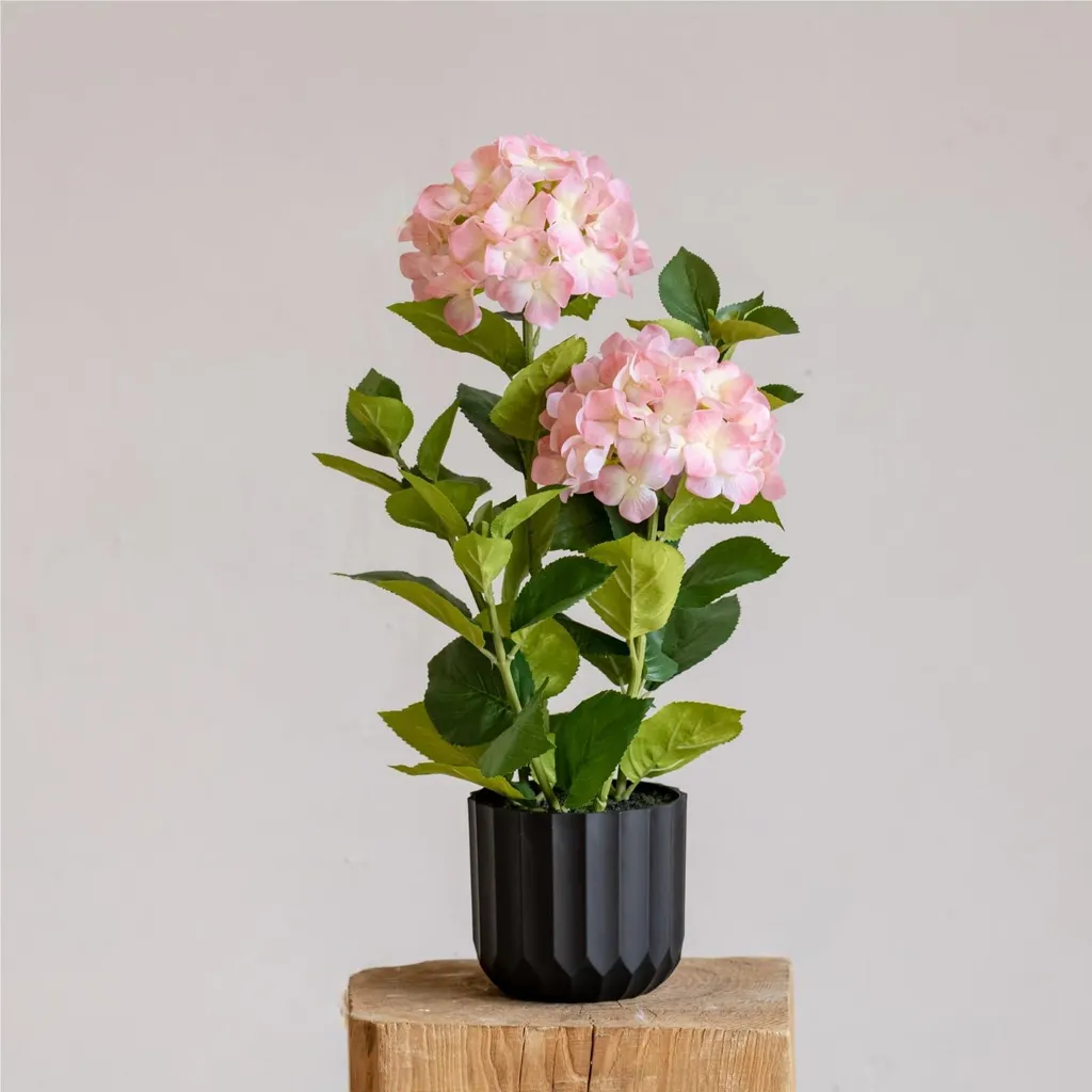 Hortensia artificiel réaliste 59 cm rose - Finition naturelle premium