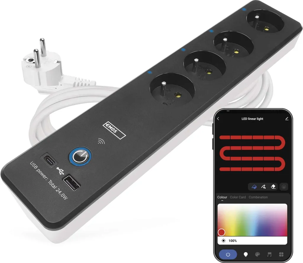 Rallonge connectée WiFi 2m pour bureau avec ports USB-C et minuterie