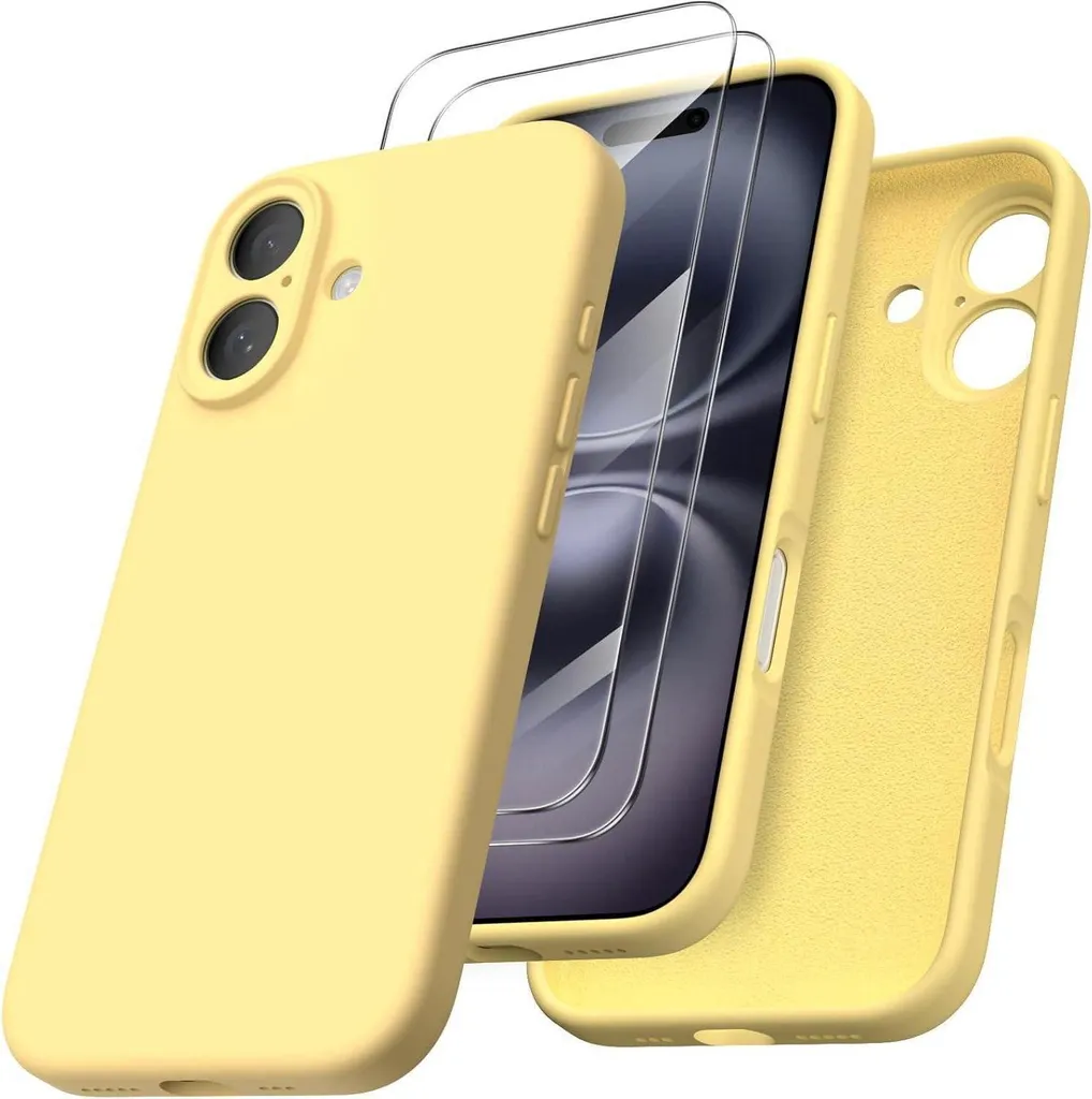 Cover iPhone 16 Giallo Pastello con Protezione Camera e Pellicole