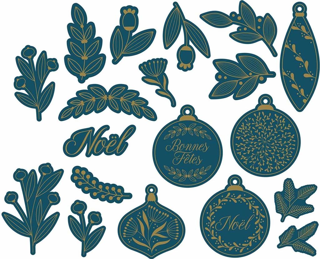 19 Weihnachtsetiketten - Blau und Gold