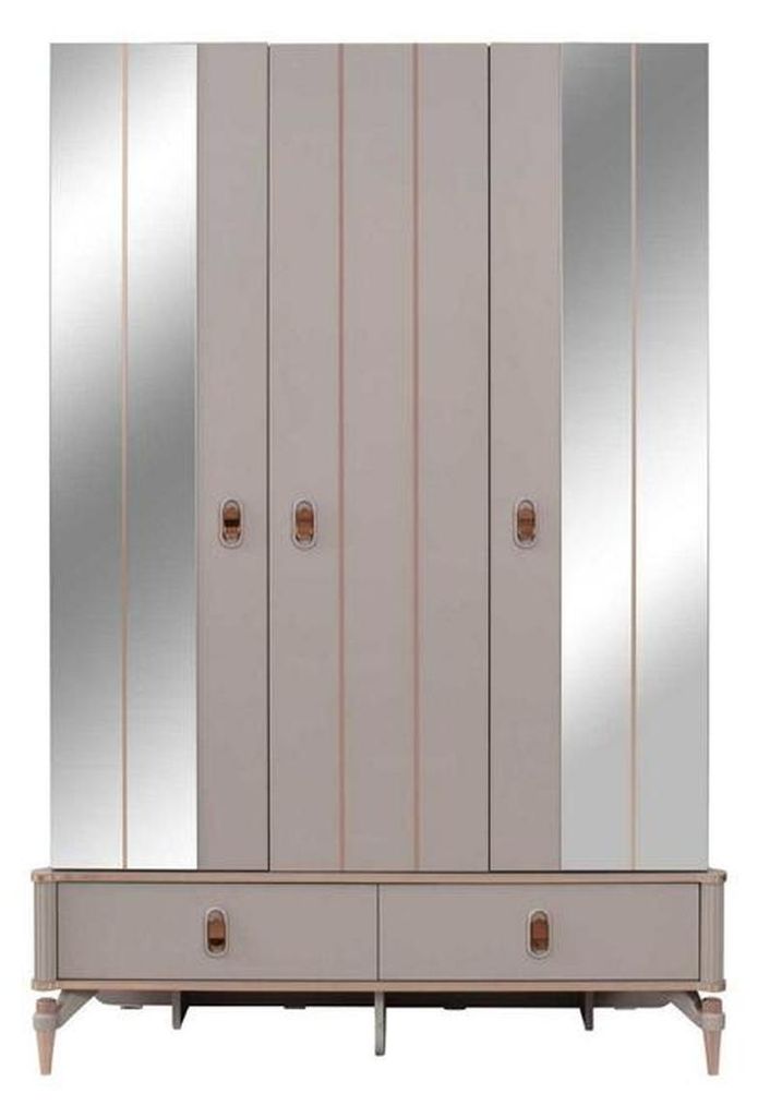 Luxus Kleiderschrank Kinderschrank Holzschrank Schrank Beige Spiegel