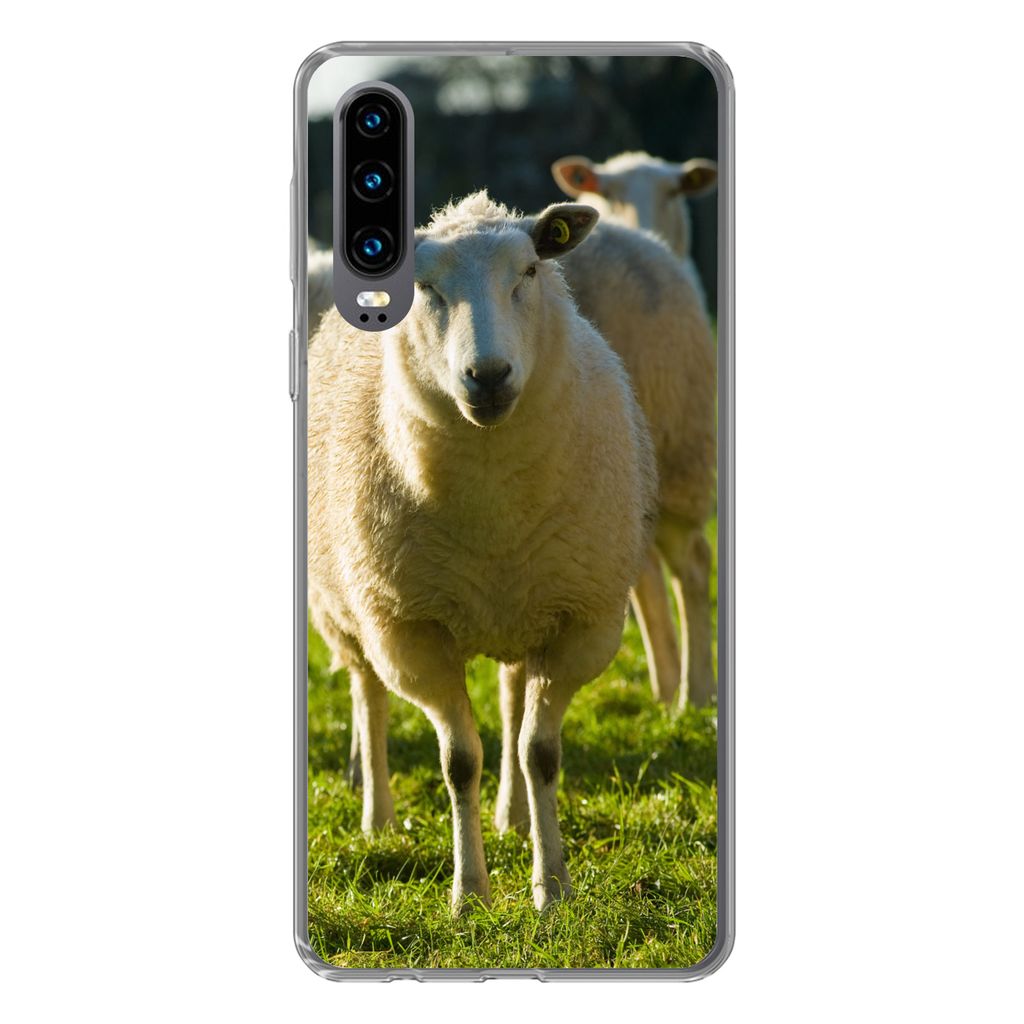 MuchoWow Handyhülle Schutzhülle Hülle für Huawei P30 Schafe - Tiere - Wolle Silikon Softcase Handy Hülle - Kartenbesitzer
