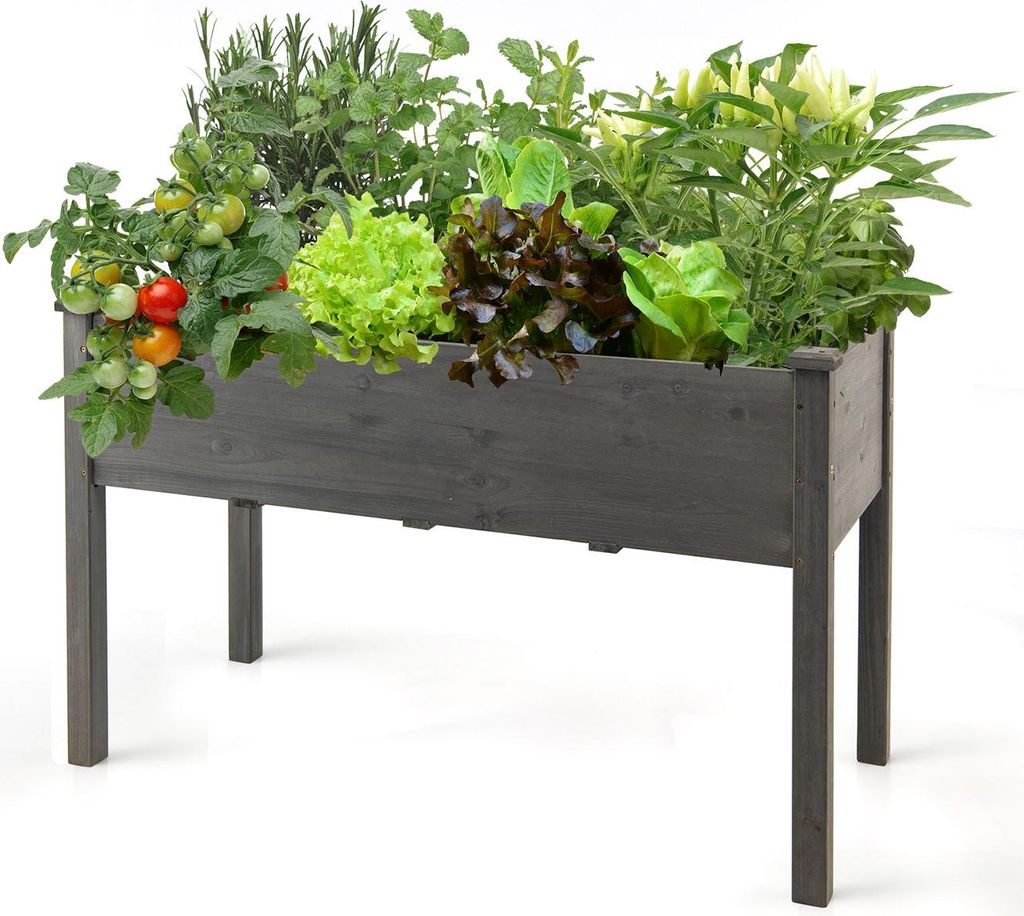COSTWAY Hochbeet Holz, Anzuchtbeet groß, Frühbeet Pflanzkübel Pflanzkasten, Blumenkübel Kräuterbeet Pflanztrog, Pflanzbeet, 125x59x76 cm (Grau)