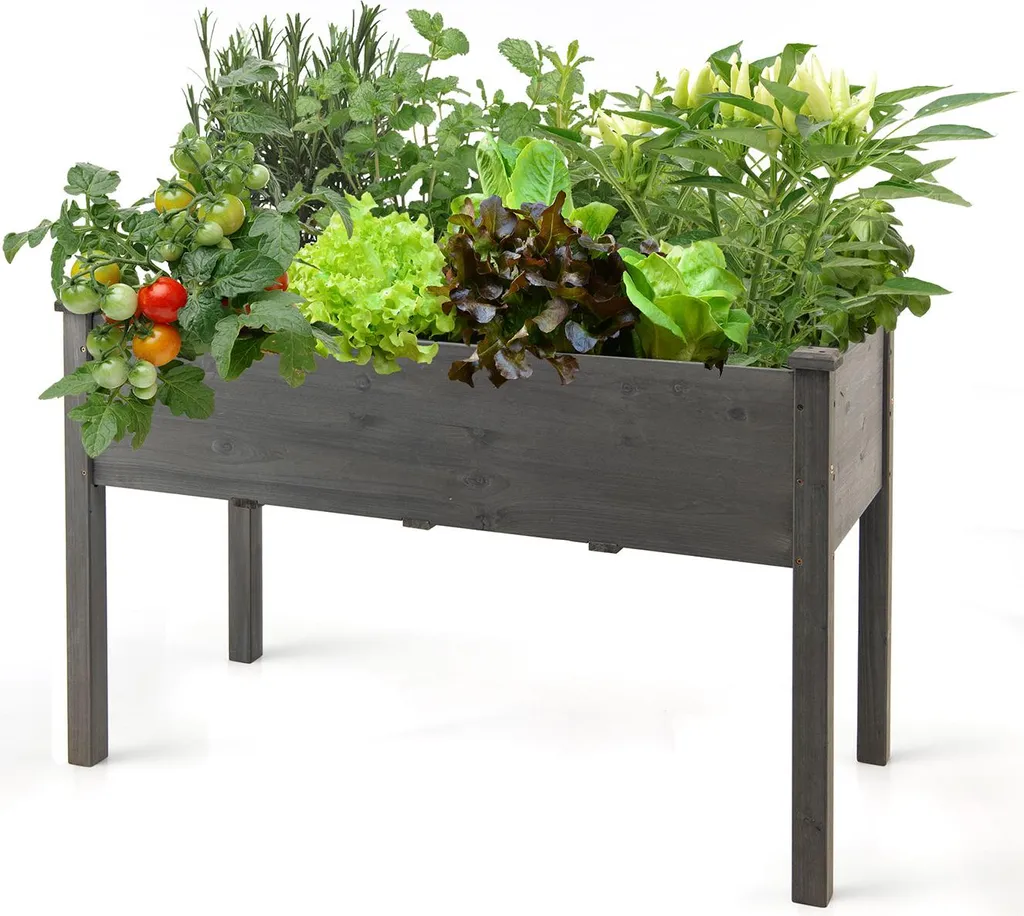 Bac de jardinage surélevé 125 cm en bois gris pour potager de terrasse