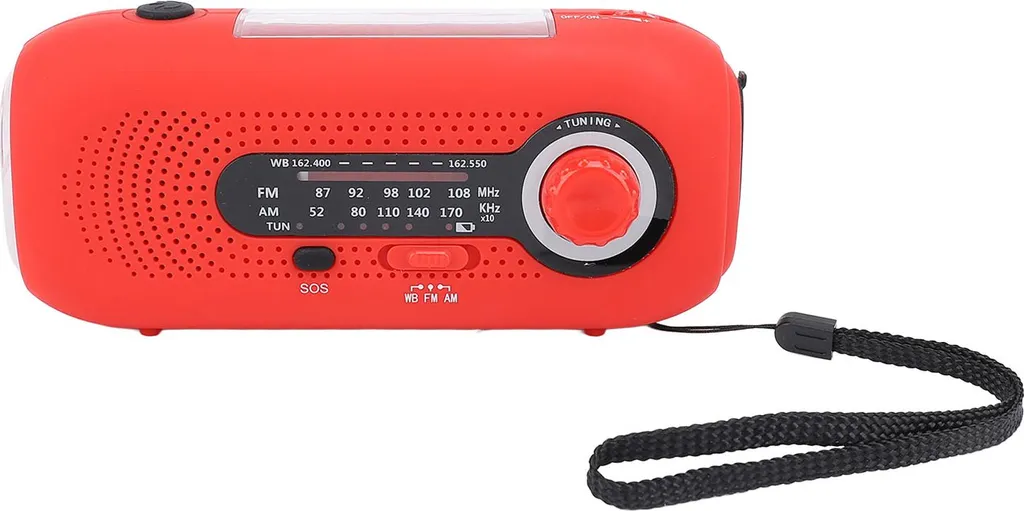 Radio Météo Solaire Rouge avec Manivelle et Batterie 2000mAh Type-C