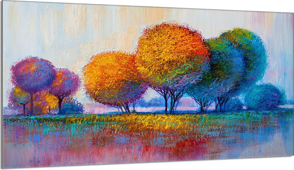 Piastra copriforno 90x52 Coperchio per piano cottura in ceramica Paraspruzzi Piatto in vetro Tagliere decorativo, alberi Colorato
