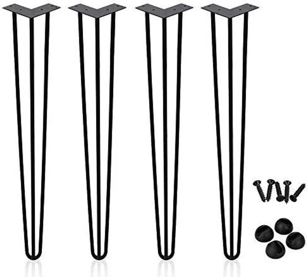 Karpal Lot de 4 Pieds de Table Hairpin Legs 3 Barres 45 cm en Acier Noir