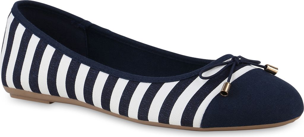 VAN HILL Damen Übergröße Klassische Ballerinas Schleifen Stoff Prints Schuh 841278, Farbe: Dunkelblau Weiß, Größe: 43