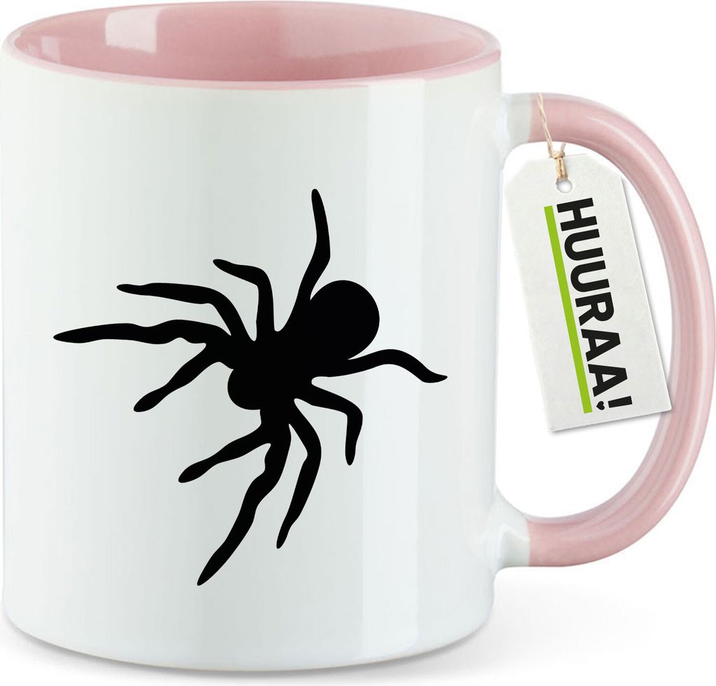 Huuraa Kaffeetasse Spinne Silhouette 330ml Rosa Keramik Kaffeebecher Geschenkidee