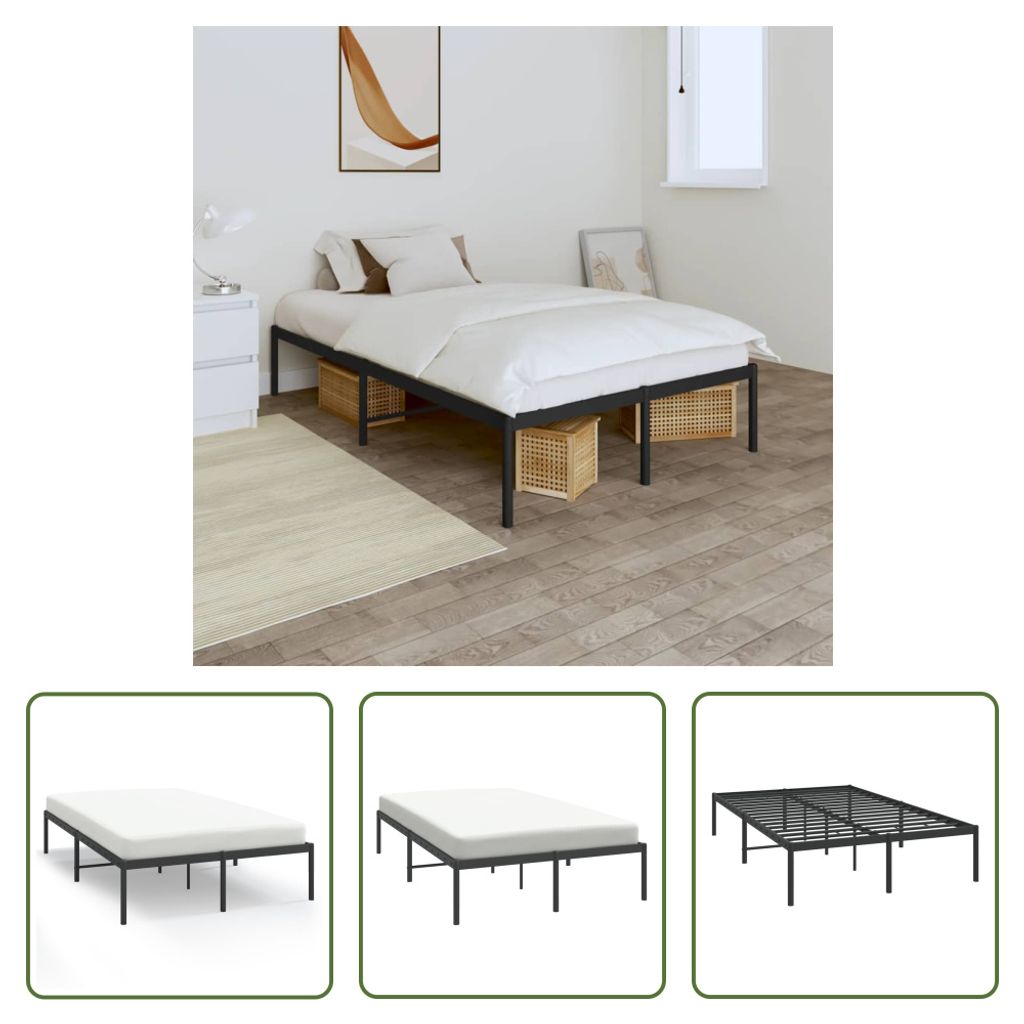 The Living Store Bettgestell Metall Schwarz 135x190 cm