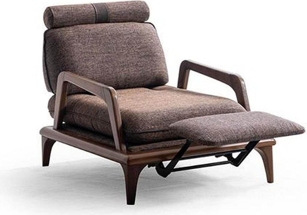 Wohnzimmer Sessel mit Fußstützenfunktion Design in Braunem Textil
