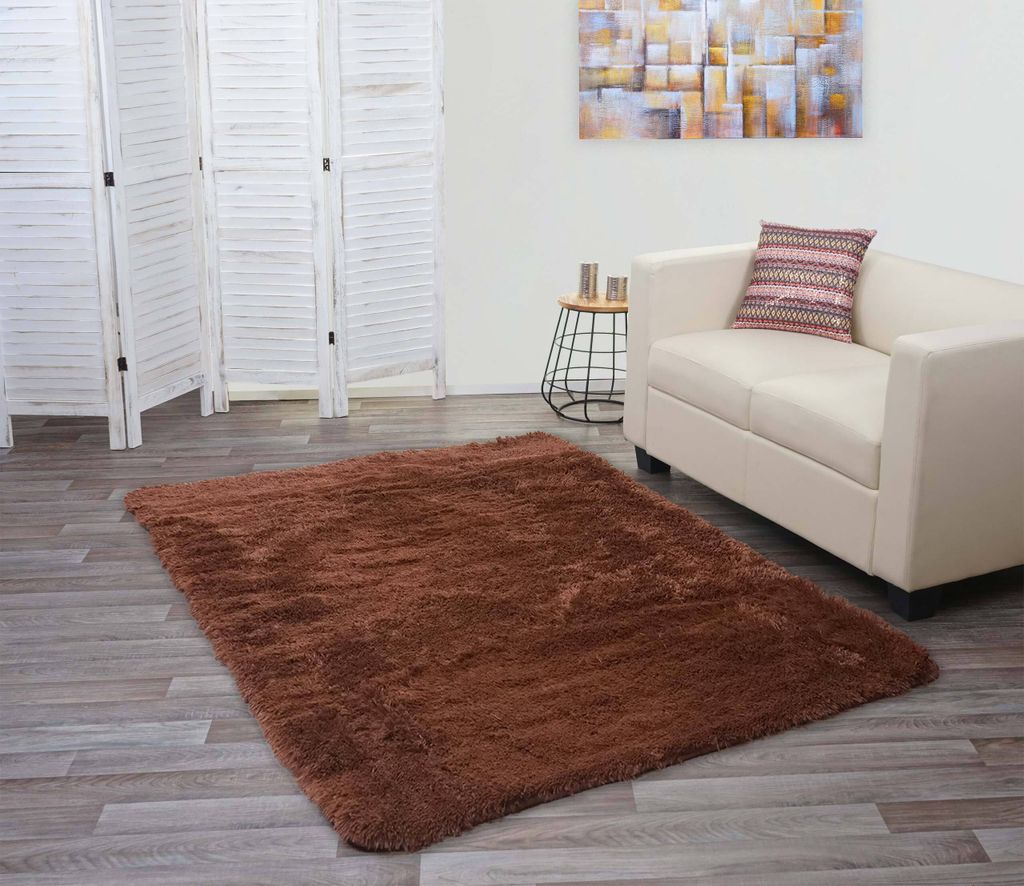 Teppich MCW-F69, Shaggy Läufer Hochflor Langflor, Stoff/Textil flauschig weich 200x140cm dunkelbraun