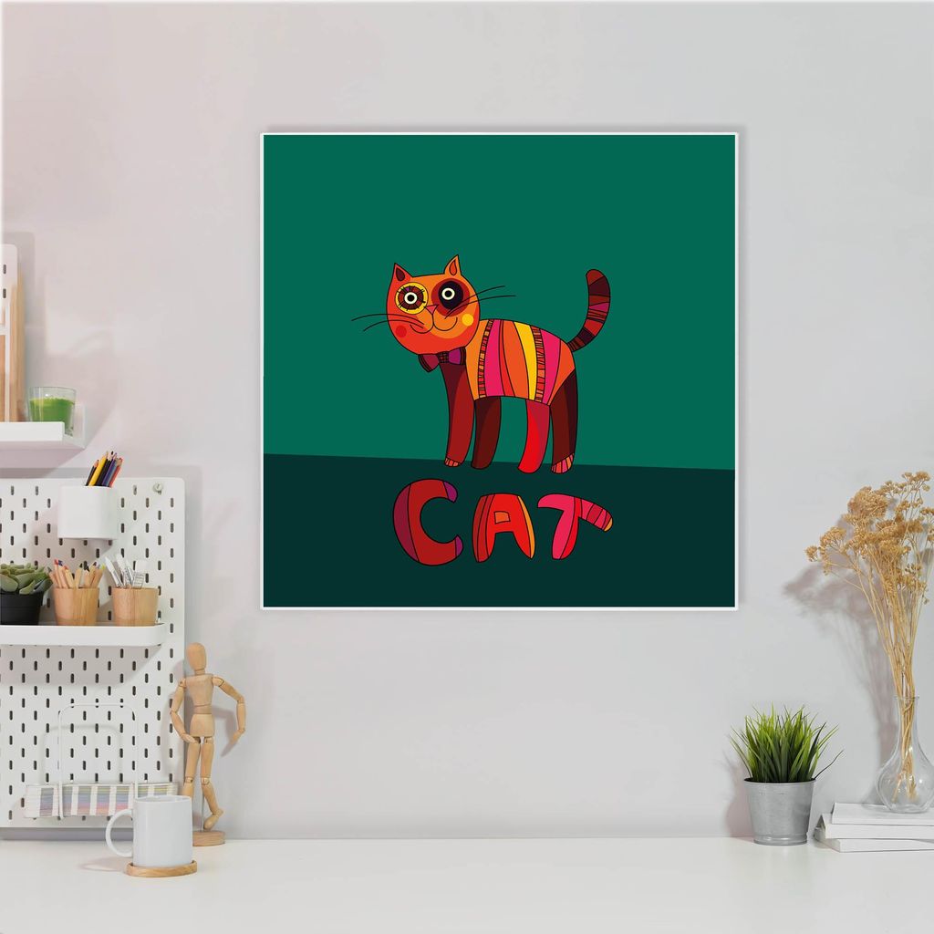 Design Stahlmagnettafel Quadratisch 50x50cm Orange Katze