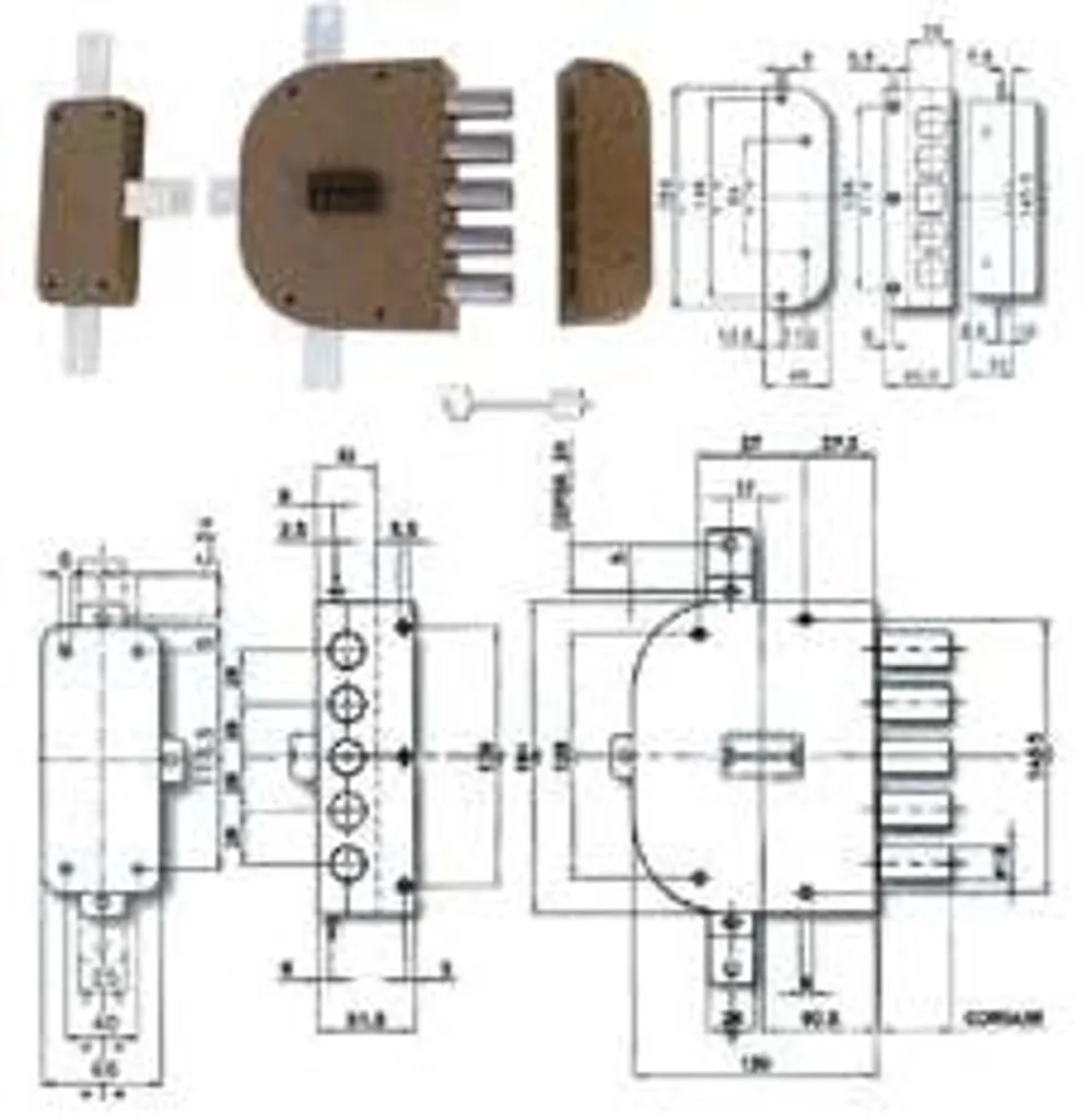 Serrure à cinq points en applique profil 2300-01 droite de 60 mm