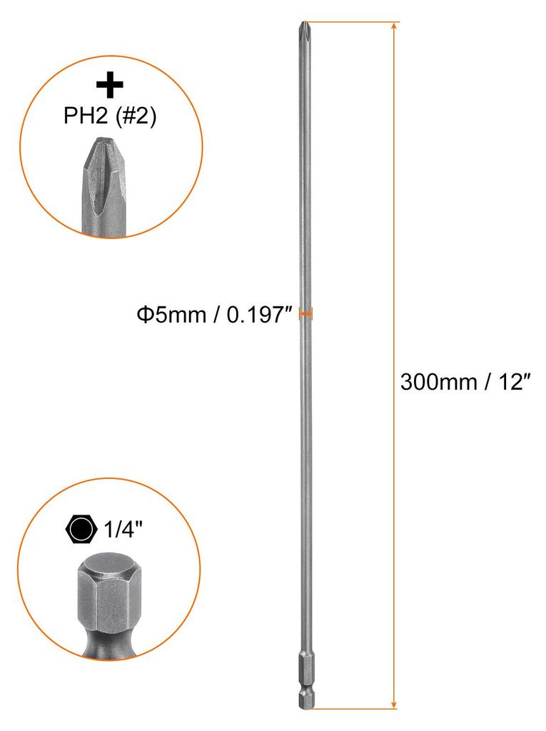 2 Stš¹ck PH2 Phillips Schraubendreher Bit Set mit 1/4" Sechskantschaft, 5mm Stab 300mm Lang Magnetische Kreuzkopf Bitsatz S2 Stahl Bohrer Elektro...