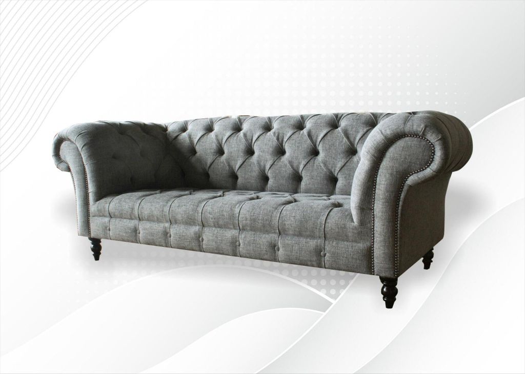 Graue Polster Sitz Couch 3 Sitzer Garnitur Sofa Sofas Couchen Samt Dreisitzer