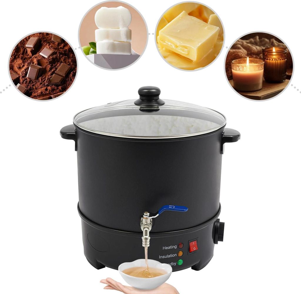 Elektrischer Wachsschmelzer, Schmelztopf für DIY-Kerzenherstellung, schwarz, Temperaturregelung 50–100 °C (122–212 °F), für Haushalt & Gewerbe