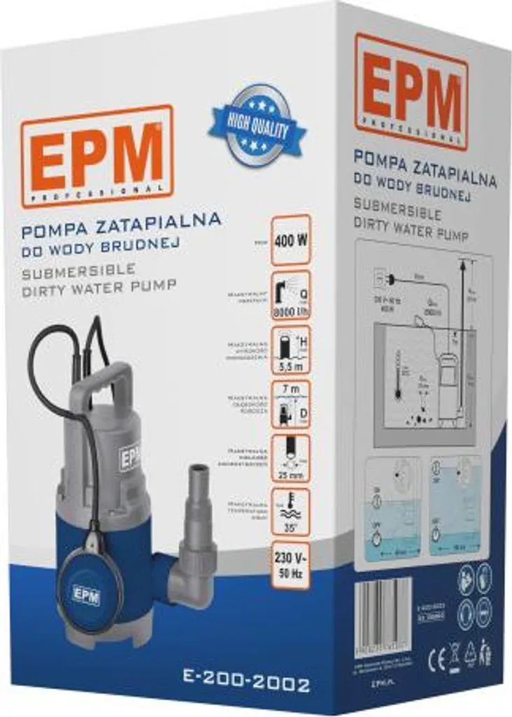 Pompe anti-inondation 400W E-200-2002 pour assécher cave et garage