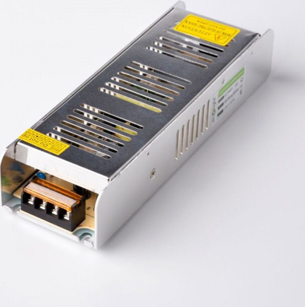 A silver LED power supply unit is shown on a white background.