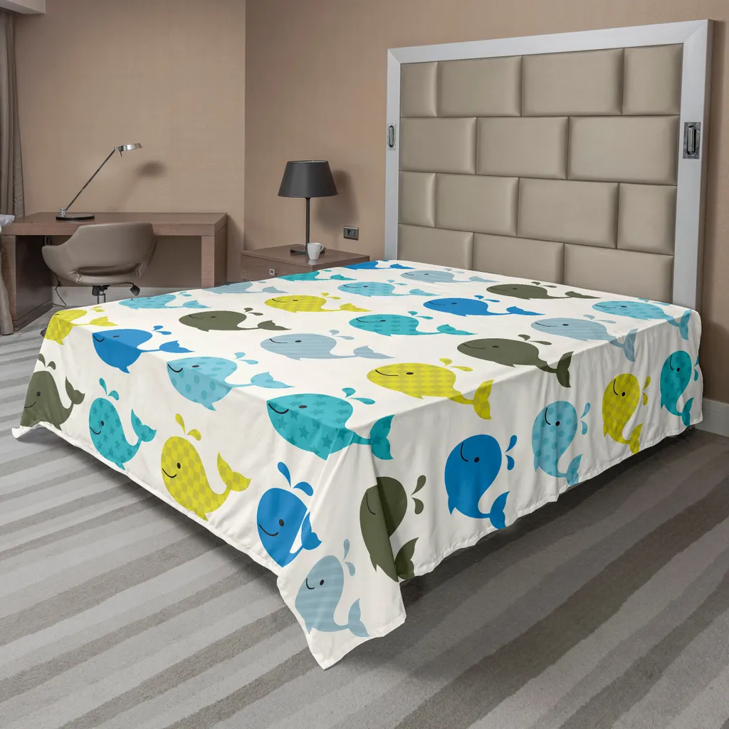 Drap plat ABAKUHAUS Wal motif mammifères marins enfantin 275 x 260 cm