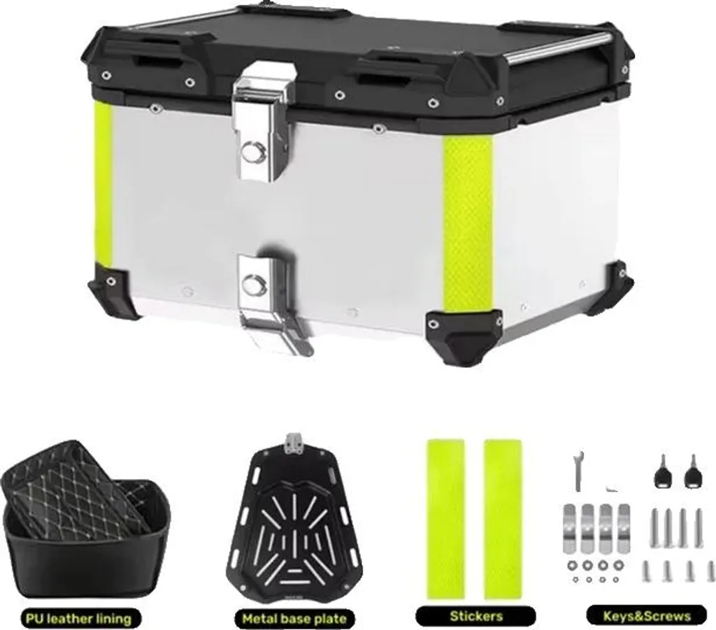 Valise de Moto 80L pour Voyage - Stockage Casques Aluminium Plat Argent