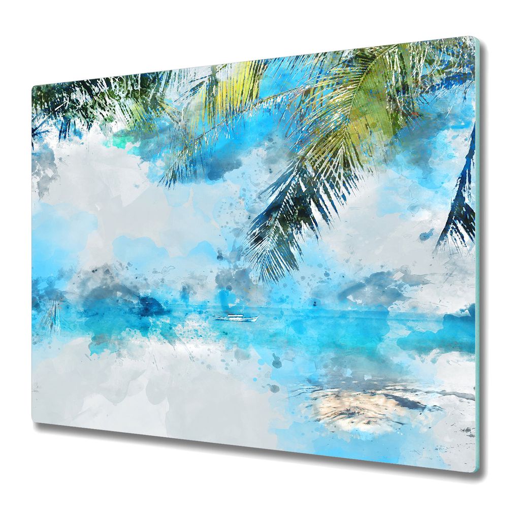 Küchenschneidebrett - Glasschneidebrett - Herdabdeckung - 60x52 - Paradise Beach