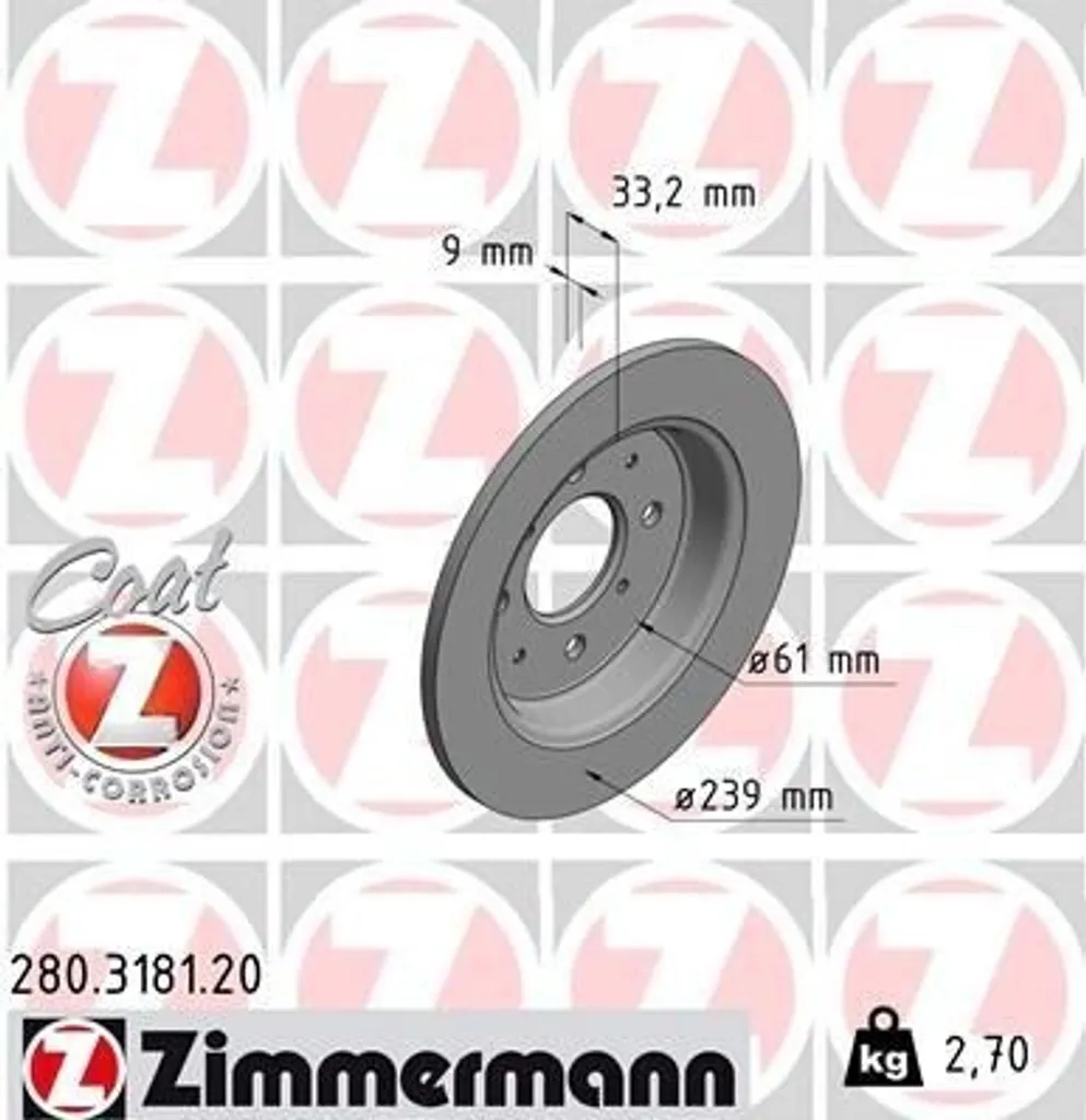 Disque de frein ZIMMERMANN 280.3181.20 pour Honda Jazz III et Jazz IV