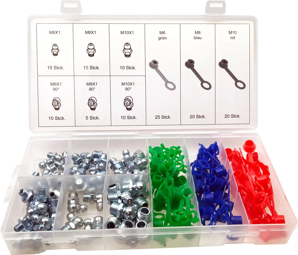 Kit Graisseurs pour Entretien Mécanique M6 M8 M10 et Capuchons 130 Pcs