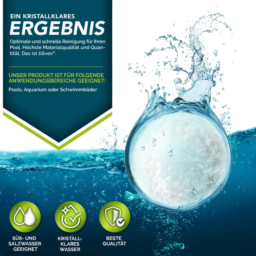 tillvex® Pool Filter Balls 1400g | Filtro per sistemi di filtraggio a sabbia | Sostituisce 25 kg di sabbia filtrante | Sfere filtranti extra resistenti per un'acqua cristallina | Sostituzione ecologica