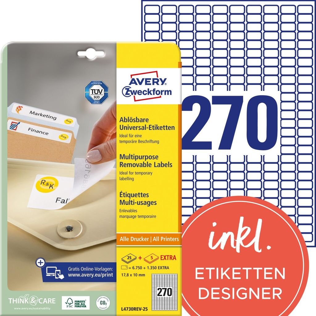 Avery Zweckform L4730REV-25 Universal-Etiketten, 17,8 x 10 Produktbild 