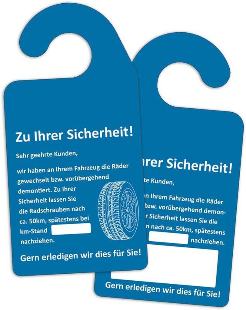 Kundendienst-Spiegelanhänger zur Information über vorgenommene Arbeiten und ggf nötige Prüfungen, 90 x 180 mm, VE = Pack a 100 Stück, Blau, Dr...