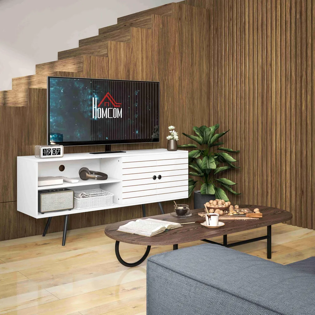 Meuble TV blanc 145cm : rangez vos câbles et décodeurs proprement - 11