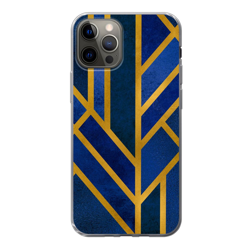 MuchoWow Handyhülle Schutzhülle Hülle für iPhone 12 Pro Gold - Blau - Luxus Silikon Softcase Handy Hülle - Abdeckung