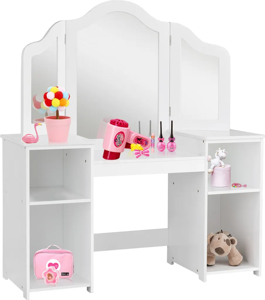 Bureau Coiffeuse Enfant 2-en-1 : Espace Maquillage et Étude avec Miroir