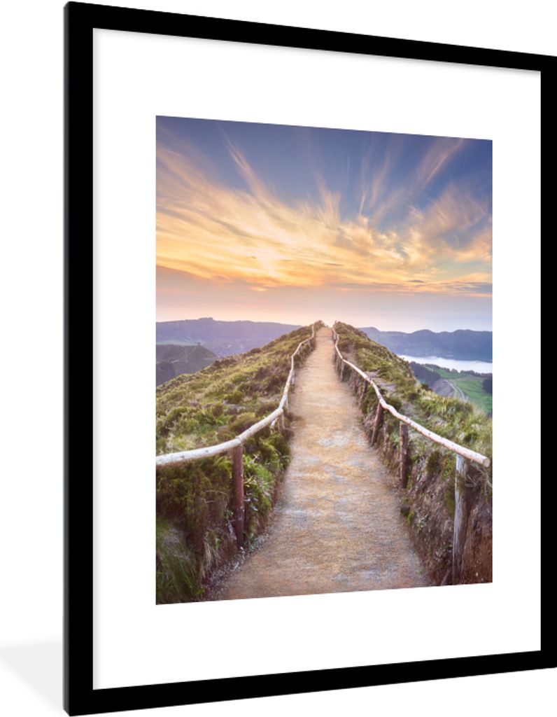 MuchoWow Gerahmtes Poster Berge - Natur - Weg 60x80 cm - Poster mit Schwarzem Bilderrahmen Wandposter Rahmen Foto Bilder - Wohnzimmer - Dekoratio...