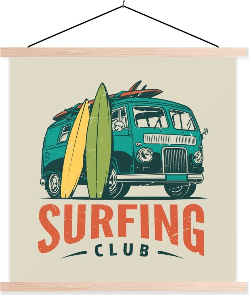 MuchoWow Textilposter Surfen - Jahrgang - Sommer 40x40 cm mit holzfarbenen Rahmen - Posterleiste