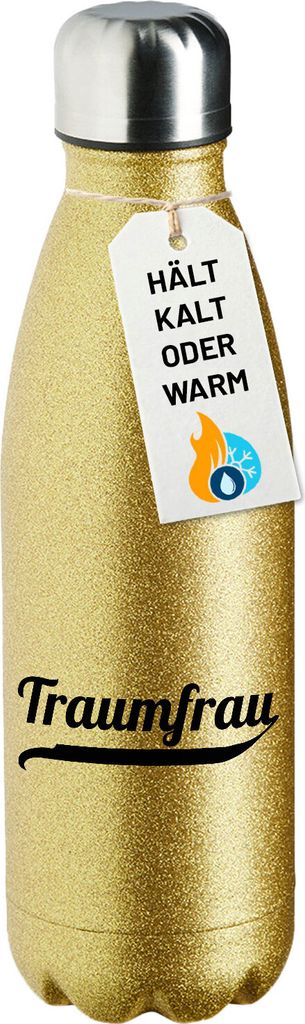 Huuraa Trinkflasche Traumfrau Schriftzug 500ml Gold Edelstahl Wasserflasche Trinkflasche Geschenkidee