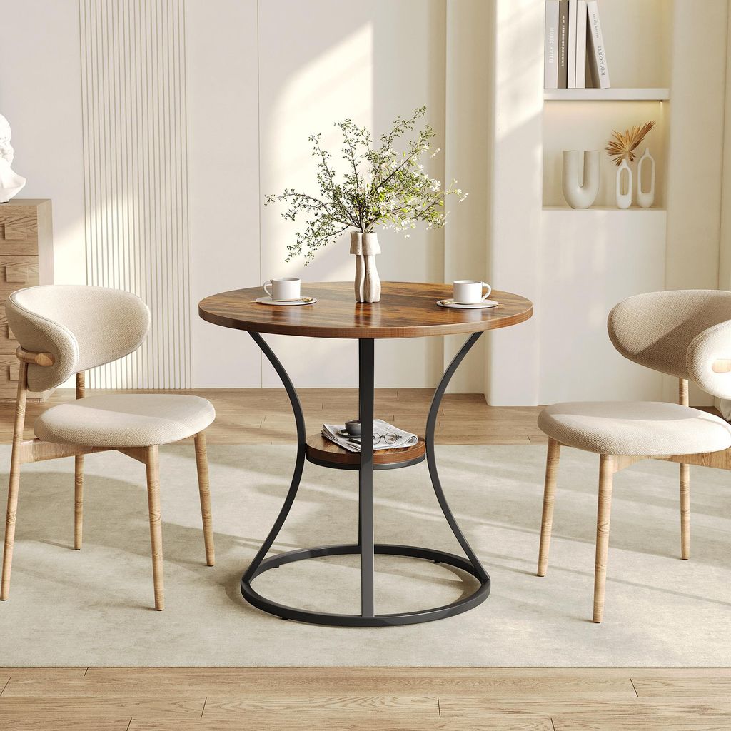 Tribesigns Runder Esstisch, Küchentisch für Esszimmer Wohnzimmer, 80 cm Esszimmertische für 2-4 Personen mit mit Stauraum und Metallfuß (nur Ti...