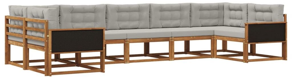 “2026 Modern“ Braun Outdoor-Sofagarnitur mit Kissen 7 pcs Natürlich und Hellgrau - Designermöbel 97963 - Gartensofas